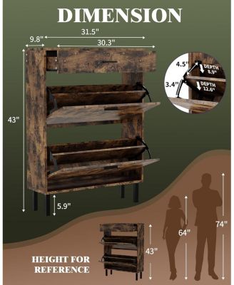 Narrow Shoe Cabinet Storage for Entryway, 3 Drawers, Freestanding Shoe Organizer Wooden,Shoe Rack Storage with 3-Tier Adjustable Shelves