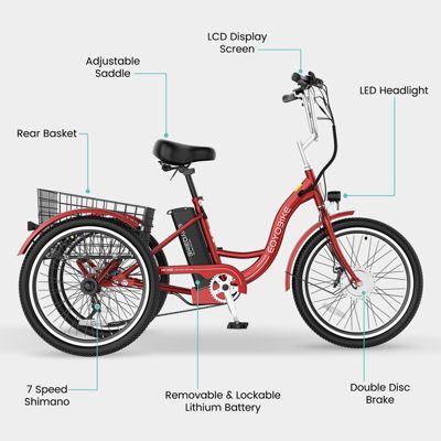 350W Electric Tricycle for Adults with 24" x 2.1" Wheels