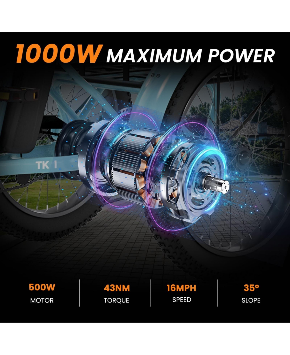 Mooncool TK1 500W Folding Electric Tricycle for Adults, 20" x 3.0" Wheel