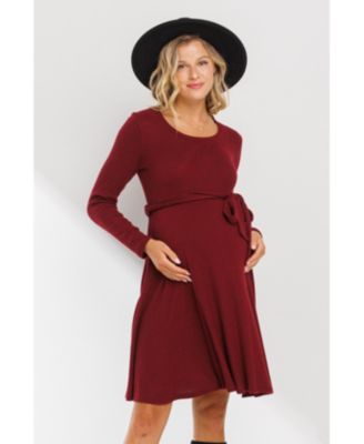 Maternity Rib Knit Empire Waist Long Sleeve Knee-Length Dress