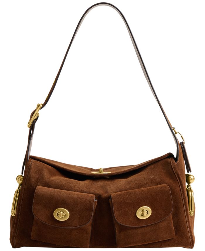 COACH Haversack Large Suede Turnlock Shoulder Bag