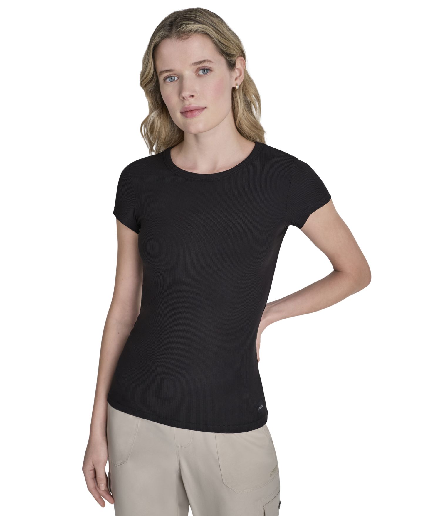 Женская футболка DKNY Sport Hudson Rib Crewneck, цвет: Чёрный — фото 1