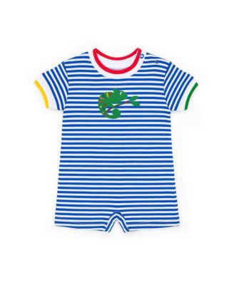 Baby Boy Stripe Knit Shortall With Lizard