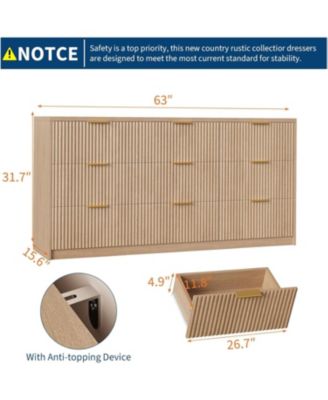 MilleLoom Wood Dresser for Bedroom, Modern Fluted 8 & 9 Drawer Dresser Wood TV Stand with Anti-Tip Device, Bedroom Dressers with Drawers