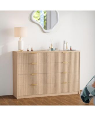 8 Drawer Fluted Dresser for Bedroom, 55" Wide Modern Chest of Drawers with Metal Handle, Fluted Wood TV Stand, Modern Large Dresser