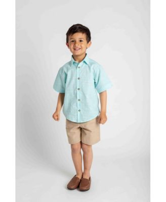 Little Boys Gingham Linen Look Camp Shirt