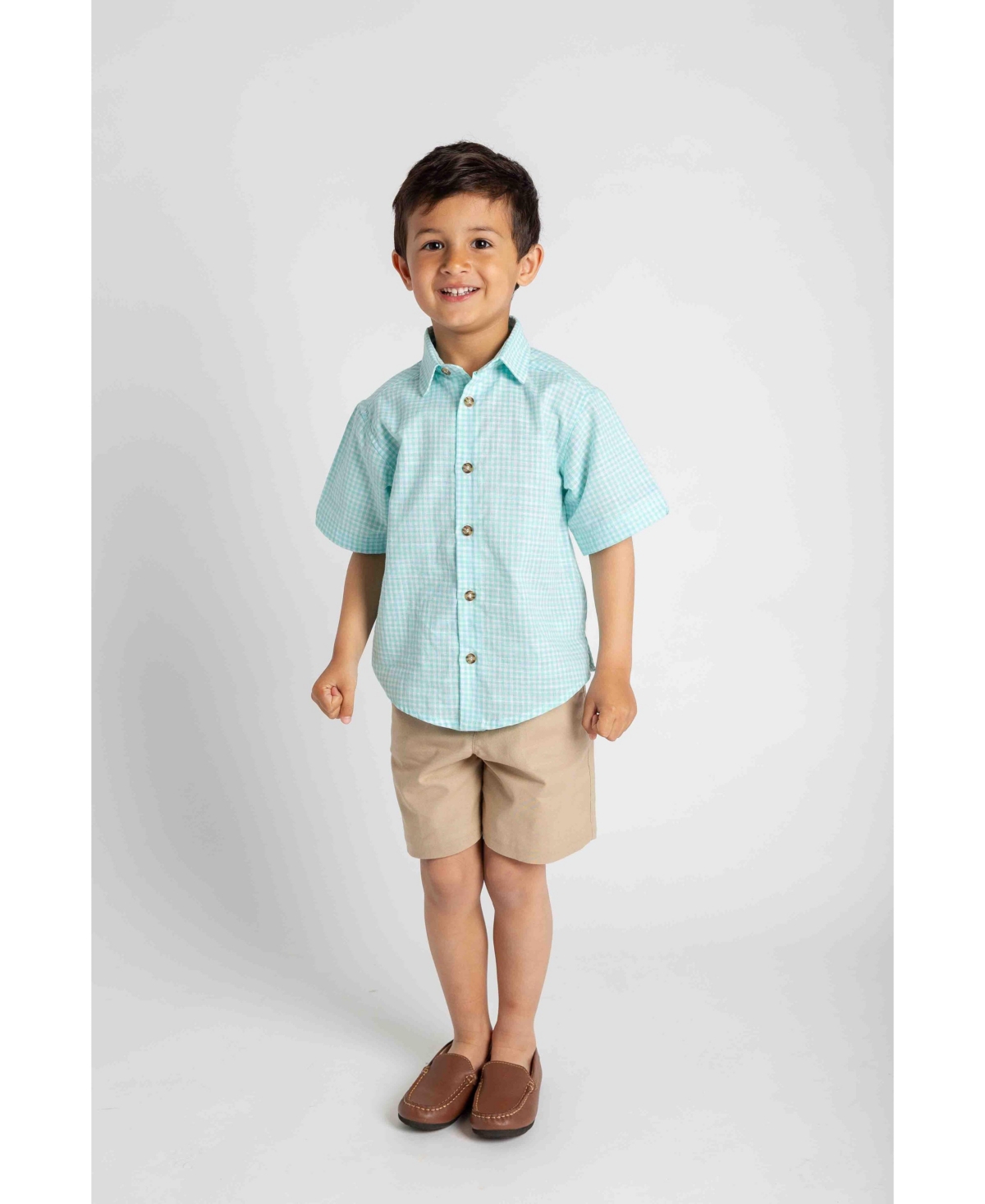 Florence Eiseman Little Boys Gingham Linen Look Camp Shirt