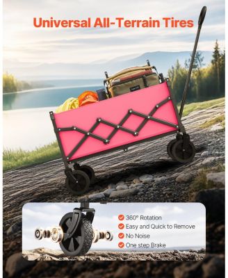 120L Pink & Black Folding Wagon with All-Terrain Wheels & Adjustable Handle