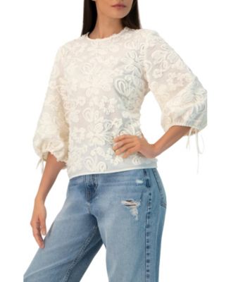 Women's Long Sleeve Floral Aplique Blouse
