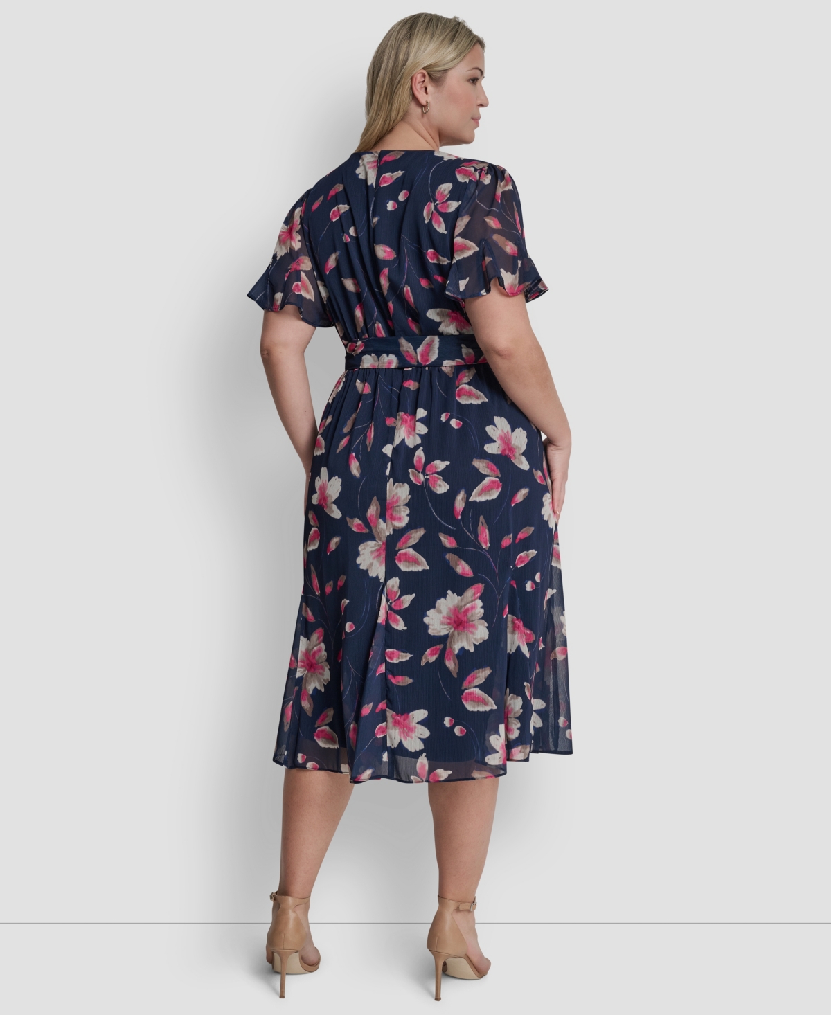 Dkny Plus Jewel Neck Fit & Flare Midi Dress