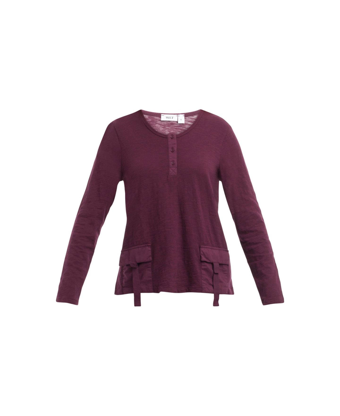 Женская футболка WILT U Neck Button Placket, цвет: Тёмный инжирный — фото 2
