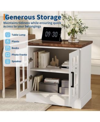 24" Farmhouse Nightstand with Charging Station - Rustic End Table with Adjustable Shelf, Nightstand Side Table Bedside Tables for Bedroom