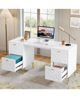 Computer Desk 59", Home Office Desk with 4 File Drawers, Writing Table Elegant