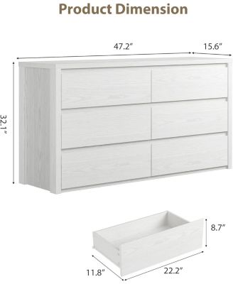 6 Drawer Dresser for Bedroom, Wide Wood Chest of Drawers Handle Free, Large Modern Dresser Storage Cabinet for Living Room