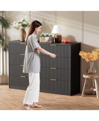 Fluted Dresser for Bedroom, 8 Drawer Double Dresser, Large Capacity & Anti-Tip, Modern Chest of Drawers with Metal Handles