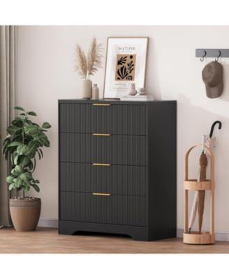 gaomon Fluted Dresser for Bedroom with 4 Drawers, 38.6 in Tall Modern Dresser with Gold Metal Handles, Wide Chest of Drawers for Living Room, Hallway