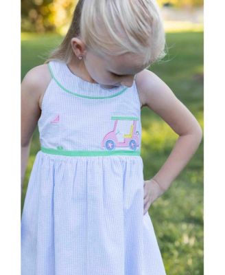 Little Girls Check Seersucker Dress With Golf Cart