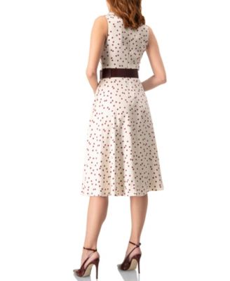 Women's Polka Dot Midi Dress with Belt