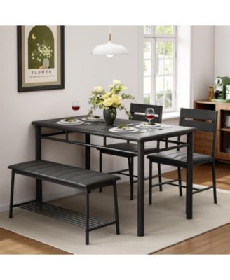 27.6" W Dining Table Set for 4, Kitchen Table with Upholstered Bench and 2 Chairs