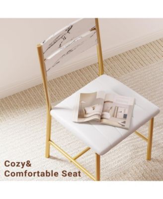 27.6" W Dining Table Set for 4, Wood Kitchen Table with Upholstered Chairs, White & Gold