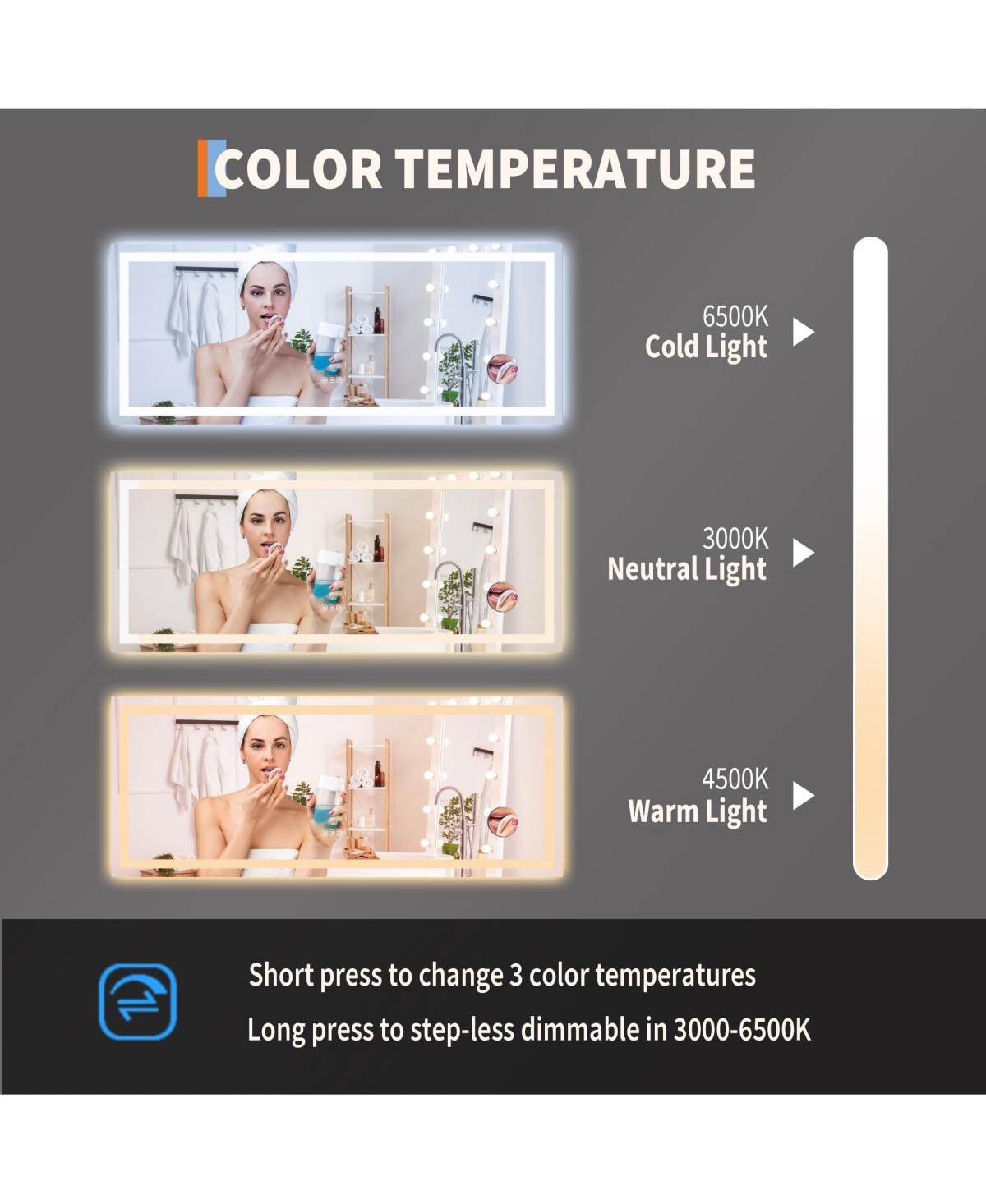 Homfan Led Bathroom Mirror 60 24, Dimmable Front & Back Lights, Anti-Fog, Shatter-Proof, Memory, 3X Magnifier Bathroom Vanity Mirror for Wall