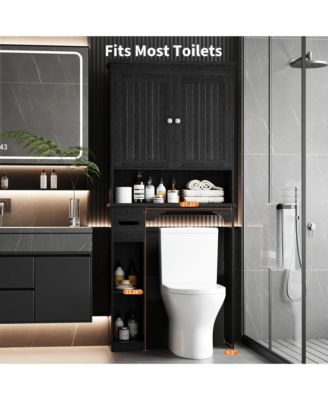 Over The Toilet Storage Cabinet, Bathroom Organizer, Space-Saving Farmhouse Toilet Shelf with Paper Holder