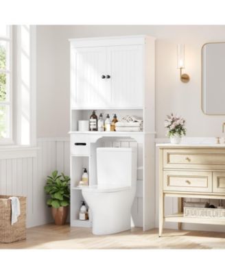 Over The Toilet Storage Cabinet, Bathroom Organizer, Space-Saving Farmhouse Toilet Shelf with Paper Holder