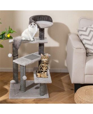 3-in-1 Cat Activity Stairs: 37-Inch Tiered Perches with Scratching Mats, Spring Ball & Dangling Toys for Climbing and Play