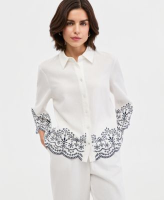 Women's Embroidered Button-Front Shirt