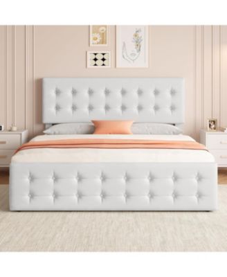 King Size Bed Frame with 4 Storage Drawers and Headboard, Linen Upholstered Platform Bed Frame with Wooden Slats Support.