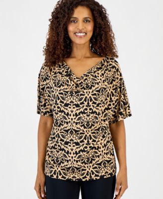 Petite Printed Cowl-Neck Knit Top