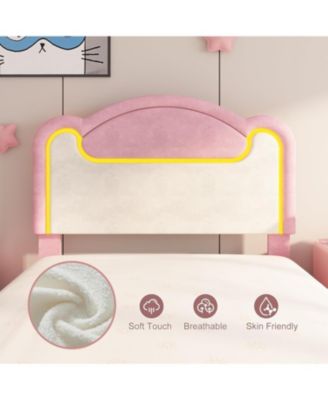 Senfot Twin Bed Frame with LED Lights, Upholstered Fabric Headboard, Sturdy Wood Slat Support, No Box Spring Needed