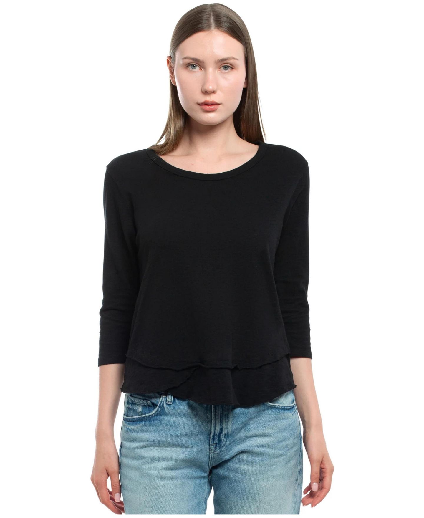 Женская футболка WILT Sleeve Mock Layer, цвет: Чёрный — фото 1