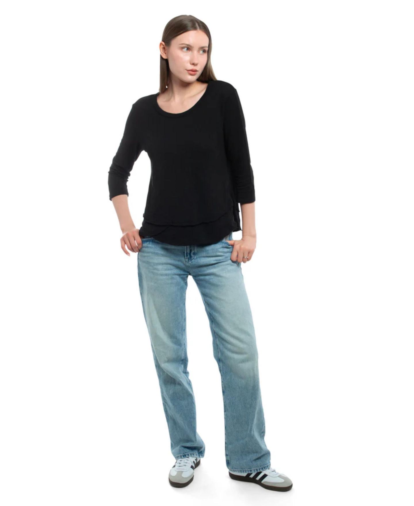 Женская футболка WILT Sleeve Mock Layer, цвет: Чёрный — фото 3