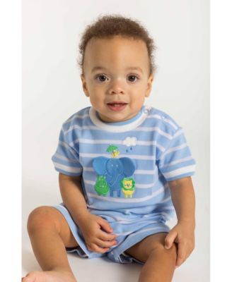 Baby Boy Stripe Knit Shortall With Elephant & Friends