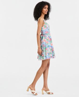 Juniors' Printed Sleeveless Fit & Flare Dress