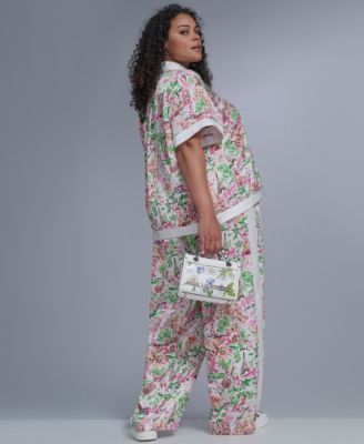 Plus Size Printed Camp Collared Shirt