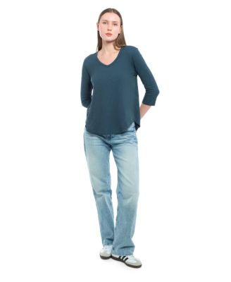 Women's 3/4 Sleeve V-Neck Shirttail Tee