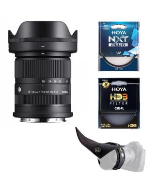 18-50mm f/2.8 DC DN Contemporary Lens for Sony E with NXT Plus 55mm 10-Layer HMC Multi-Coated UV Lens Filter, Hoya 55mm HD3 Circular Polarizer