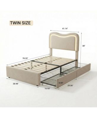 gaomon Boucle Bed Frame with LED Headboard and Storage Drawers