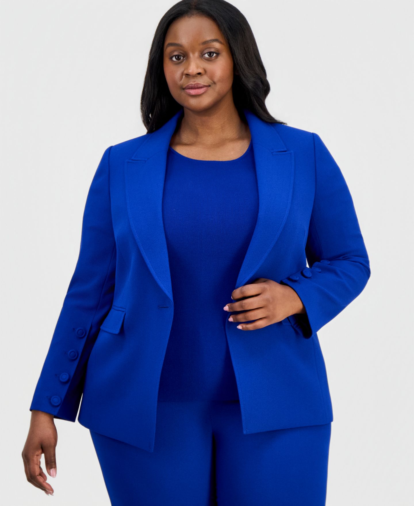 Женский пиджак Tahari ASL Plus Size Peak Lapel One-Button Blazer, цвет: Кобальтовый — фото 1
