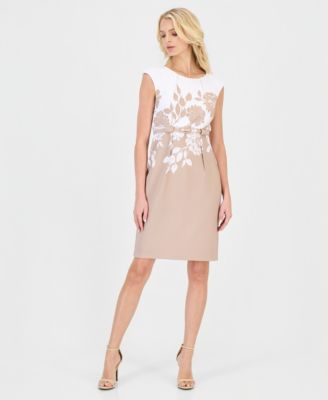 Women's Placed-Print Belted Sheath Dress