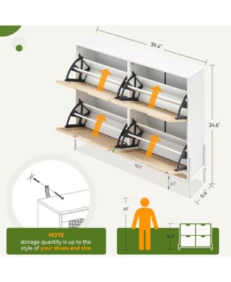 Rattan Shoe Storage Cabinet with 4 Flip Drawers, Freestanding Shoe Organizer Adjustable Shelves for Entryway, Narrow Farmhouse Slim Shoe Rack