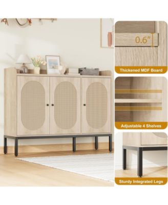 Freestanding shoe cabinet with 3 rattan doors, adjustable shelves, and 7-tier closed storage for entryway or hallway.