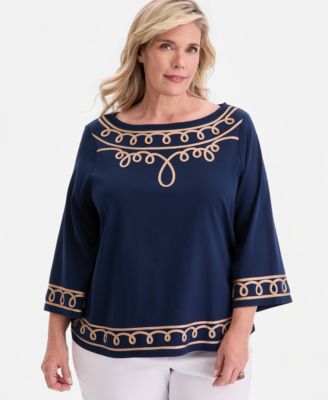 Plus Size Boat Neck Lace Detail Top