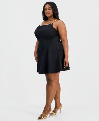 Trendy Plus Size Chain-Strap Fit & Flare Dress