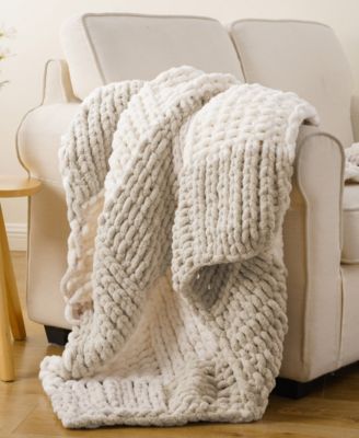 Color Blocked Thick Chenille Chunky Knit Throw, 50" x 60"