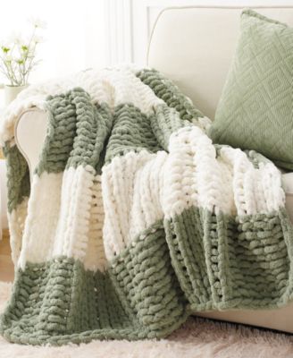 Color Blocked Thick Chenille Chunky Knit Throw, 50" x 60"