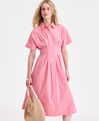 Women's Pleated Waist Midi Shirtdress