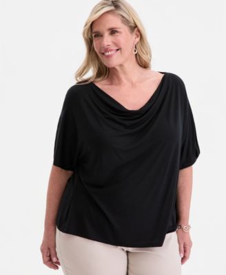 Plus Size Cowl-Neck Flutter-Sleeve Top